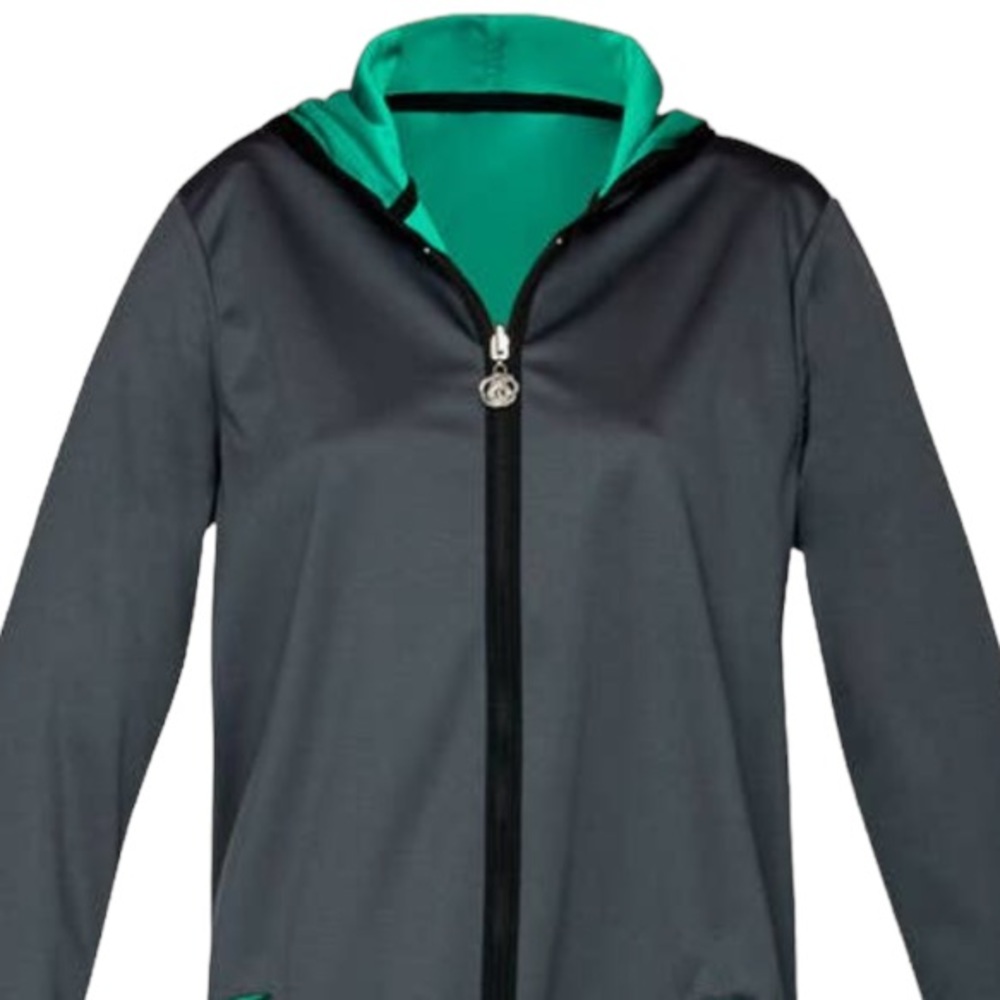 WOMENS RAIN COAT HOODED REVERSIBLE BLACK AND GREEN WINDING RIVER FINAL PRICE